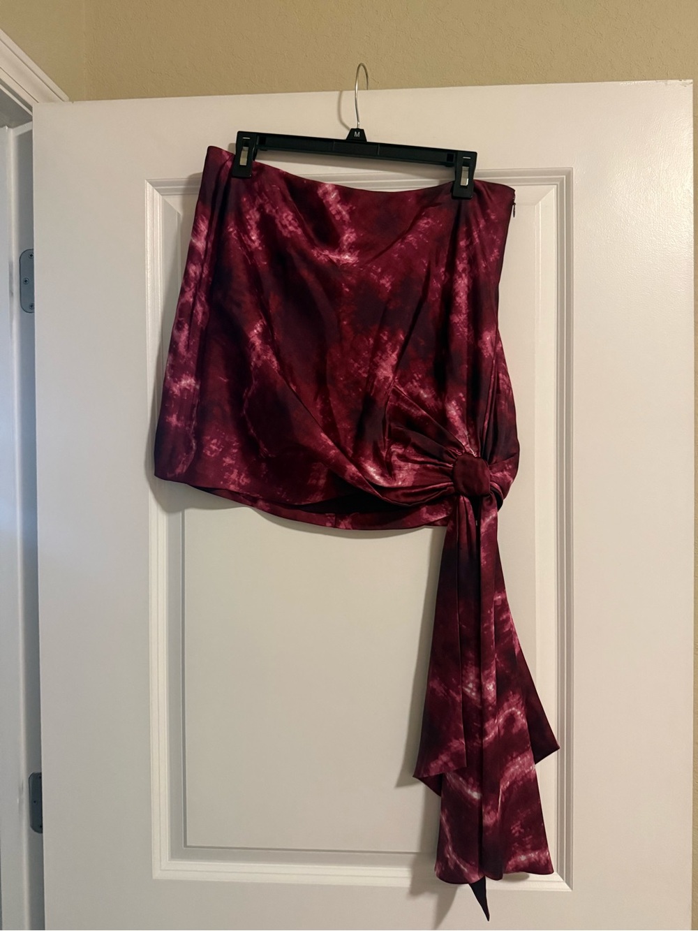 cinq a sept Burgundy Satin Asymmetrical Tie Skirt